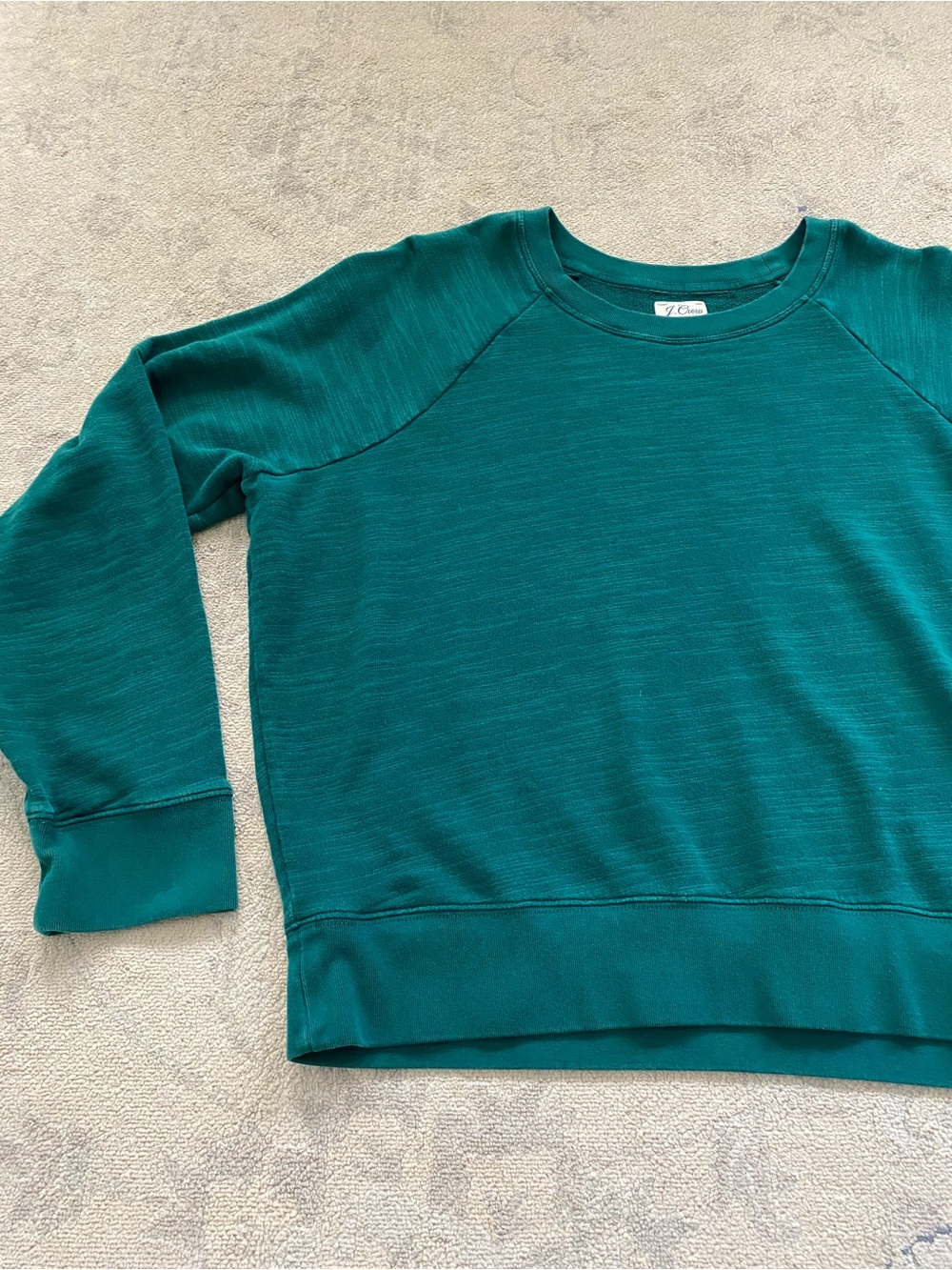 J. Crew Vintage Fleece Sweatshirt 100% Cotton Large Dark Green Comfy Cozy Casual